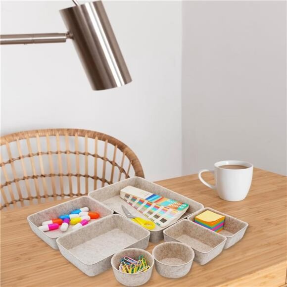 Felt Drawer Organizer Bins 7 Pack Desk Storage Tray Office Nordic Home Oatmeal - Picture 4 of 7